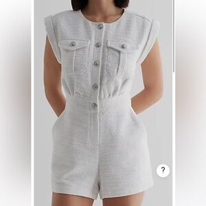 Express Boucle Tweed Sleeveless White Romper - Womens Sz 14